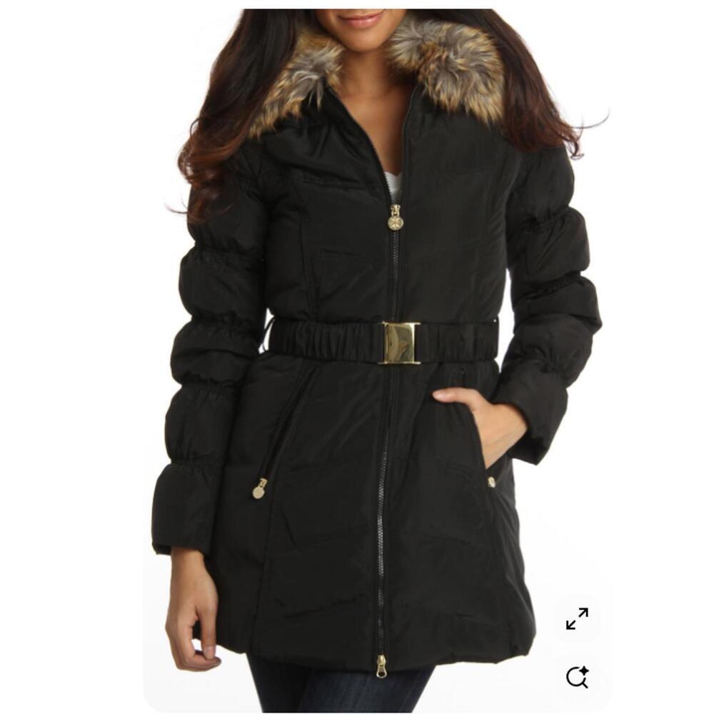 LKNW Laundry by Shelli Segal Women’s Black Puffer Coat Small faux fur collar